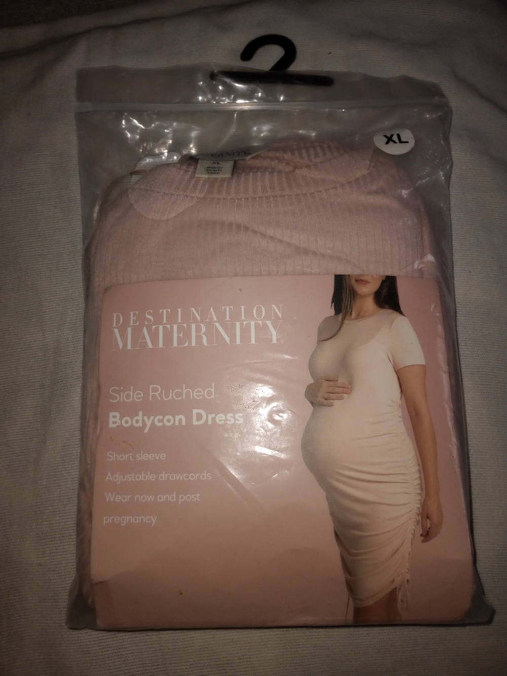 Destination Maternity Soft Pink Side-Ruched Maternity Midi Dress